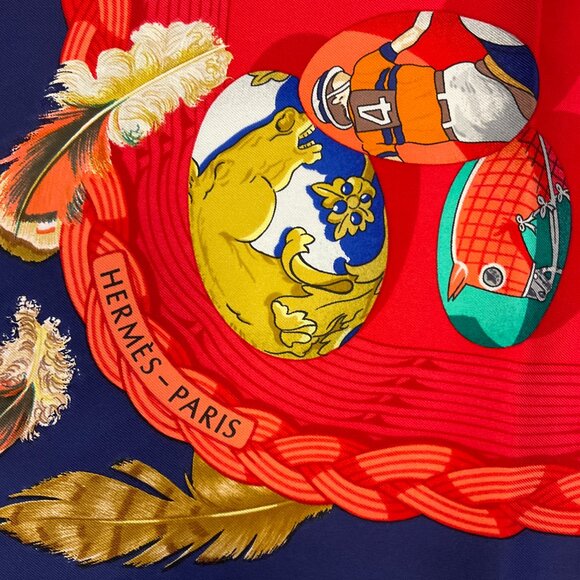 Hermes Red / Navy Blue Multi Couvee d'Hermes Square Silk Twill Scarf - Picture 11 of 13